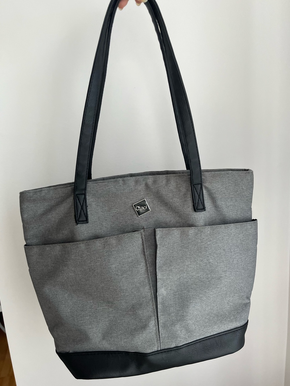 Gray Insulated Lunchbox Shoulder Tote with Black Trim